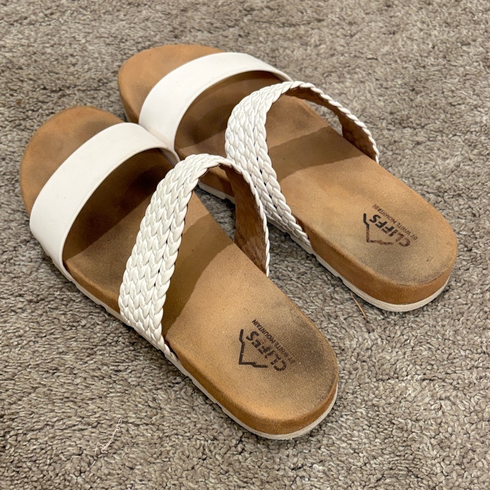 Cliffs by WHITE MOUNTAIN White Braided Double-Strap Slide Sandals